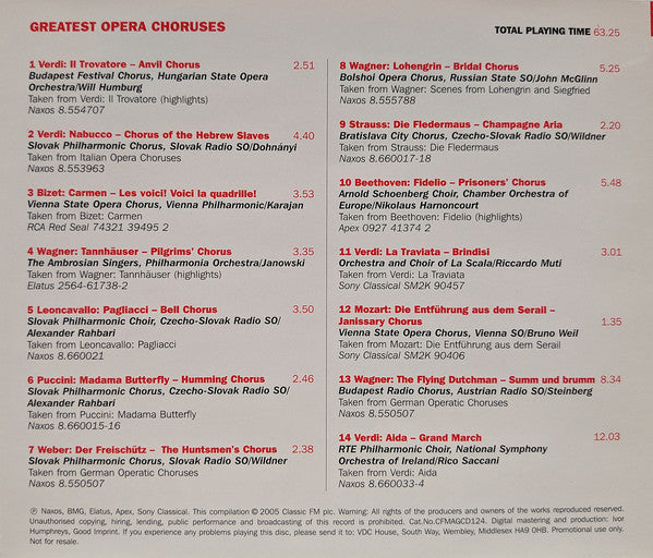 Various : Greatest Opera Choruses (CD, Comp, Promo)
