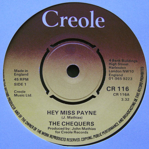 The Chequers : Hey Miss Payne (7", Single)