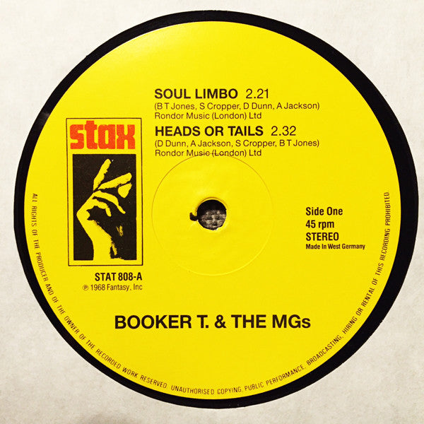 Booker T. & The MGs* : Soul Limbo / Heads Or Tails / Soul Clap '69 / Time Is Tight (12", Mono)