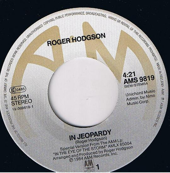Roger Hodgson : In Jeopardy (Edit) (7", Single)