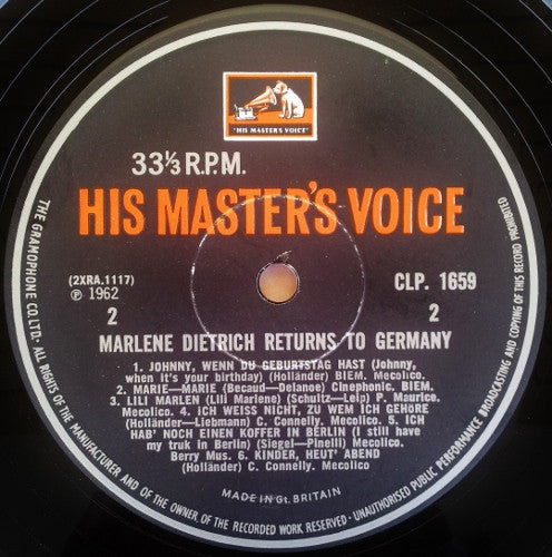 Marlene Dietrich : Marlene Dietrich Returns To Germany (LP, Mono, RP)