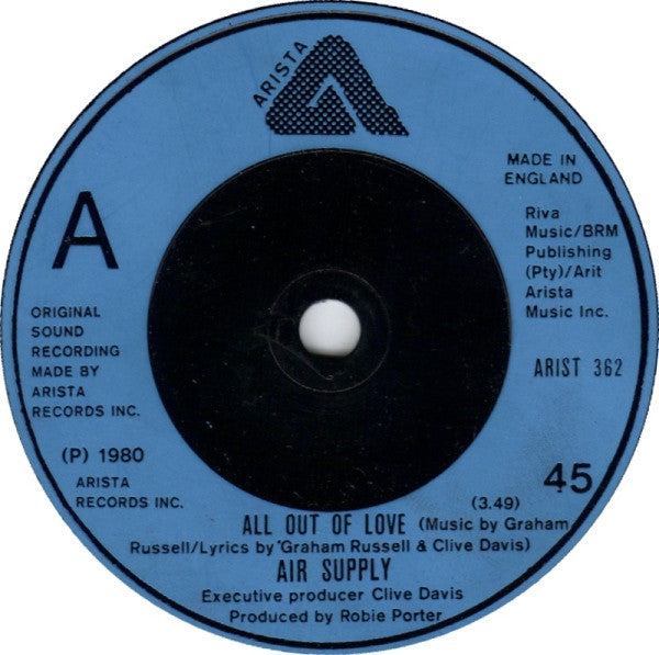 Air Supply : All Out Of Love (7", Single)