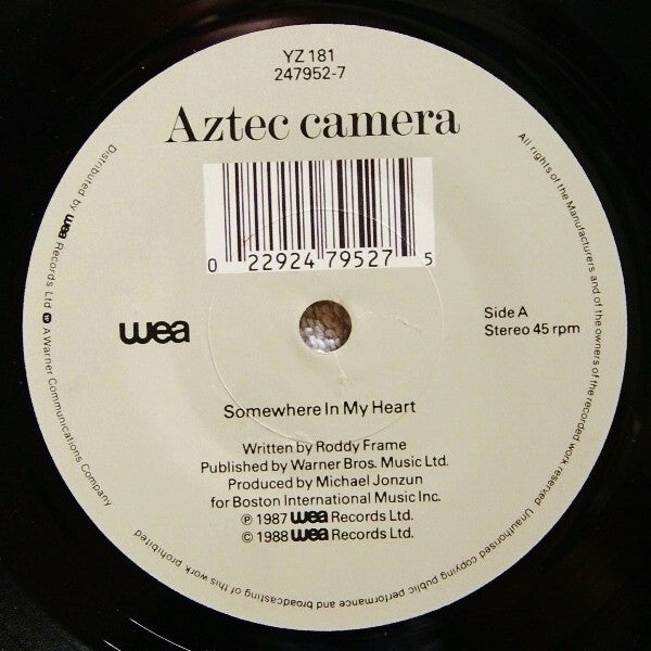 Aztec Camera : Somewhere In My Heart (7", Single, Glo)