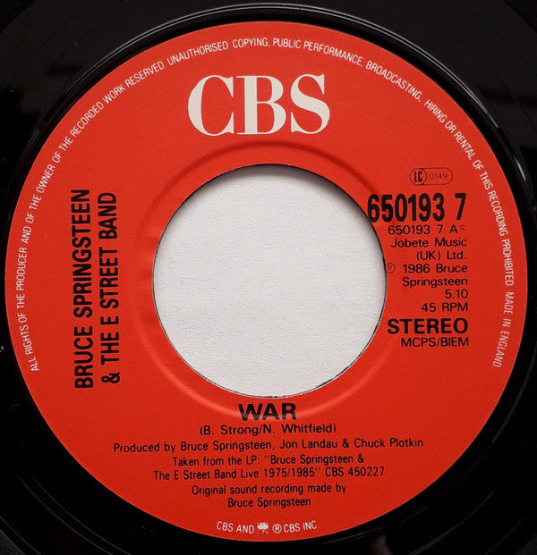 Bruce Springsteen & The E-Street Band : War (7", Single)