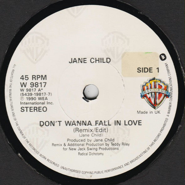 Jane Child : Don't Wanna Fall In Love (7", Single)