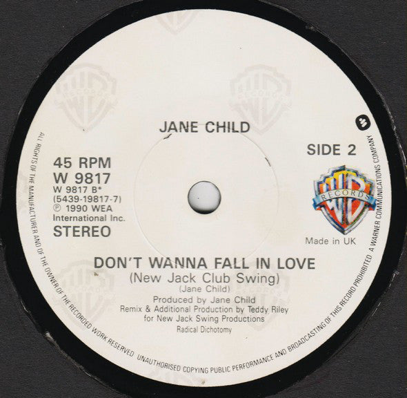 Jane Child : Don't Wanna Fall In Love (7", Single)