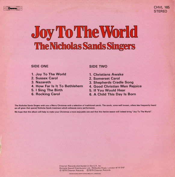 Nicholas Sands Singers : Joy To The World (LP, Album)