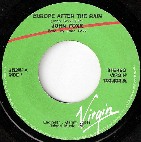 John Foxx : Europe - After The Rain (7", Single, Gre)