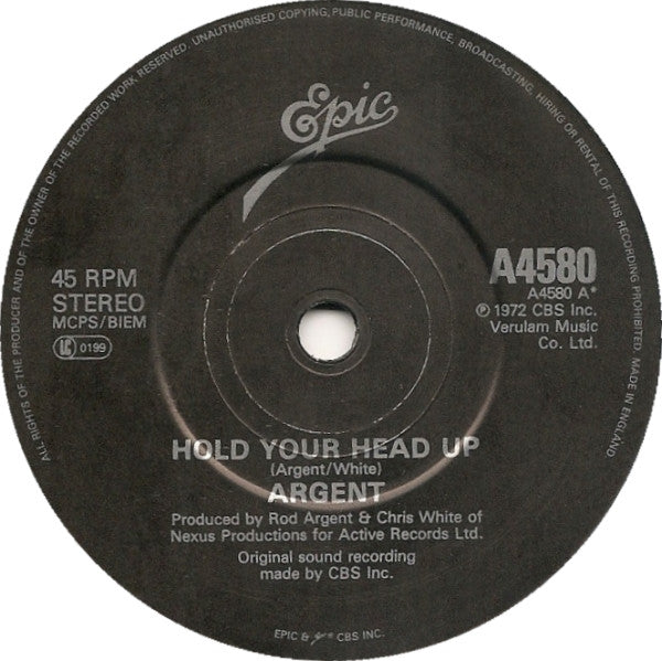 Argent : Hold Your Head Up / God Gave Rock And Roll To You (7")