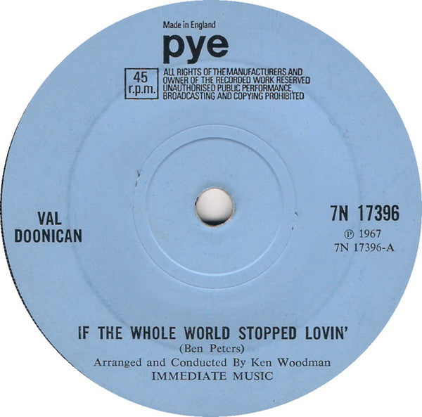 Val Doonican : If The Whole World Stopped Lovin' (7", Single, Sol)
