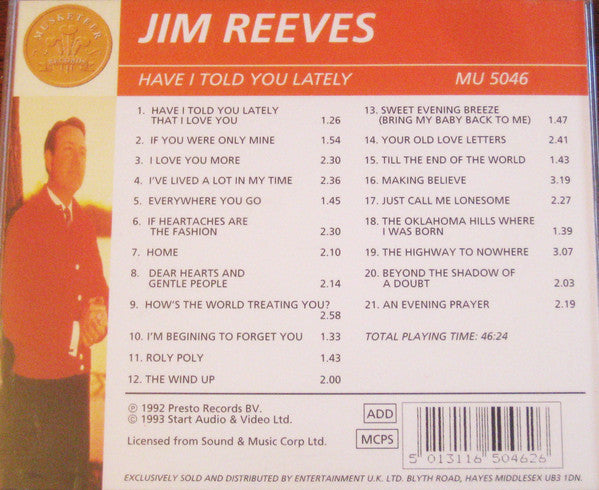 Jim Reeves : Have I Told You Lately (CD, Album)