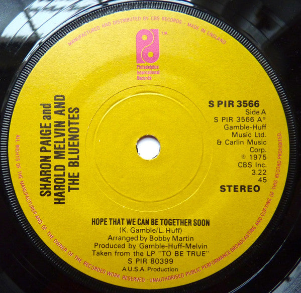 Sharon Paige And Harold Melvin And The Blue Notes : Hope That We Can Be Together Soon (7")