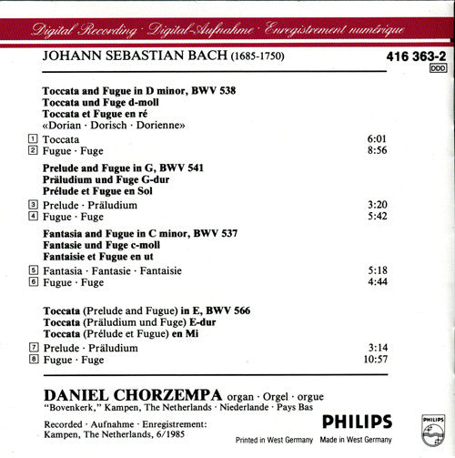 Johann Sebastian Bach, Daniel Chorzempa : Preludes And Fugues (CD, RE, PDO)