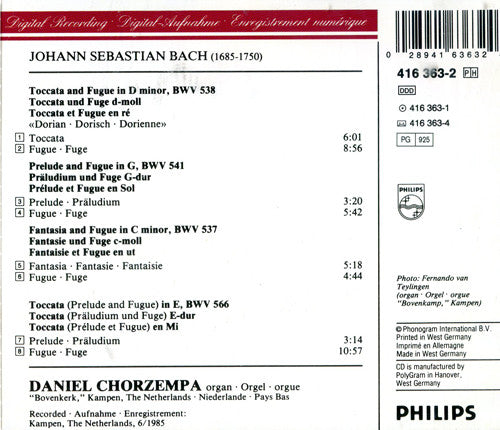 Johann Sebastian Bach, Daniel Chorzempa : Preludes And Fugues (CD, RE, PDO)