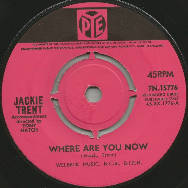 Jackie Trent : Where Are You Now (7", Single, Pus)