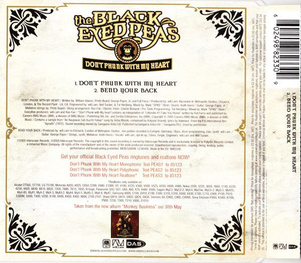 The Black Eyed Peas* : Don't Phunk With My Heart (CD, Single)