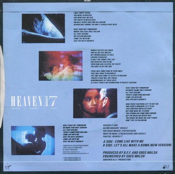 Heaven 17 : Come Live With Me (7", Single, Pap)