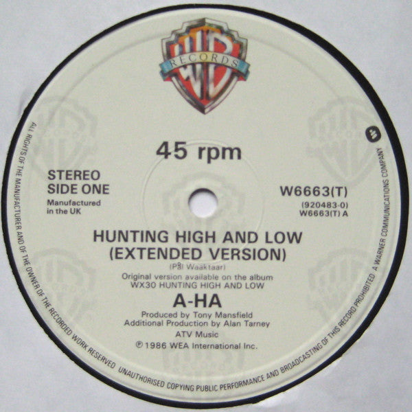 a-ha : Hunting High And Low (12")