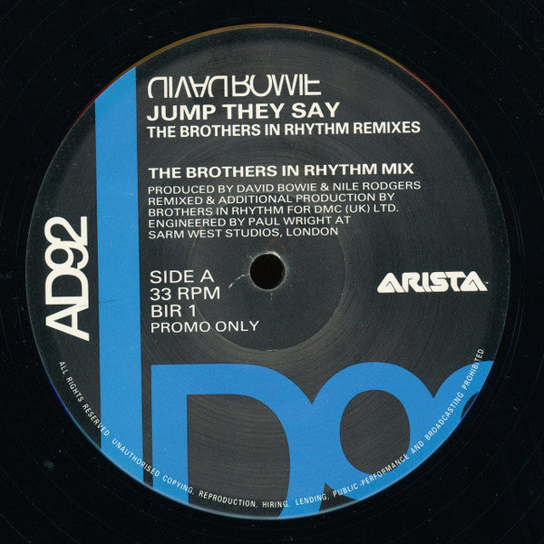 David Bowie : Jump They Say (The Brothers In Rhythm Remixes) (12", Single, Promo)