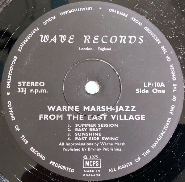 Warne Marsh : Jazz From The East Village (LP, Album)