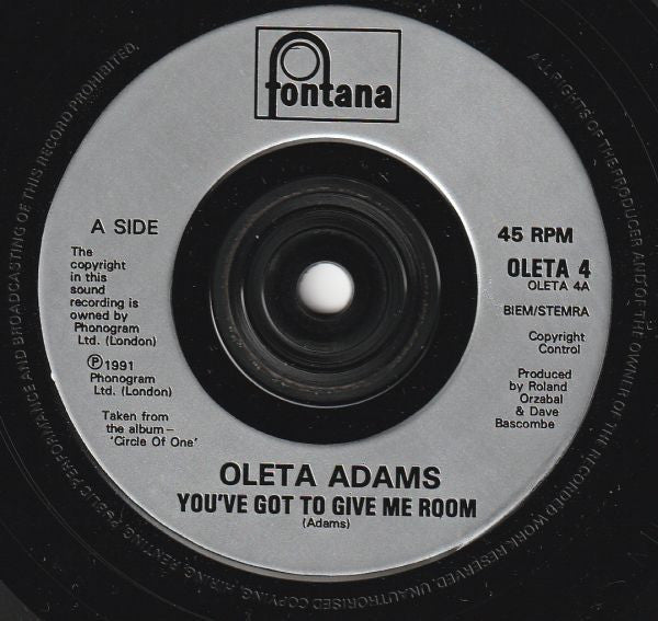 Oleta Adams : You've Got To Give Me Room (7", Single, Sil)