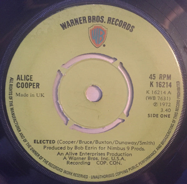 Alice Cooper : Elected / Luney Tune (7", Single, Pus)