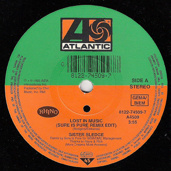 Sister Sledge : Lost In Music (Sure Is Pure Remixes) (7", Single)