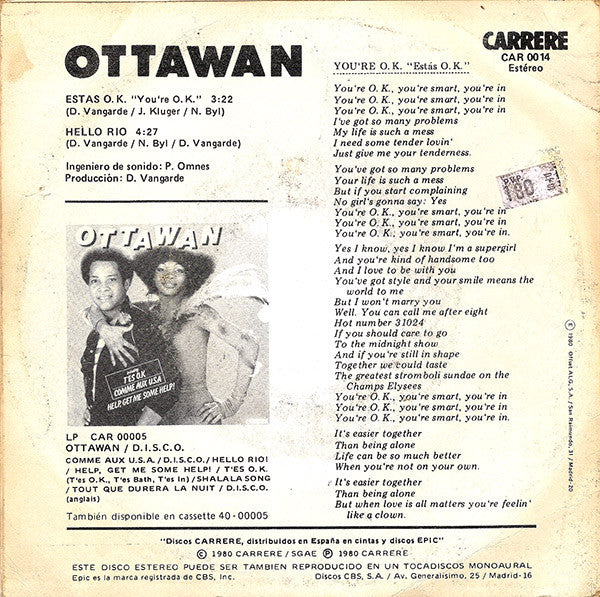 Ottawan : Estas O.K. (7", Single)