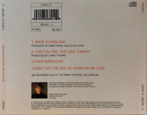 Elton John : Made In England (CD, Single)