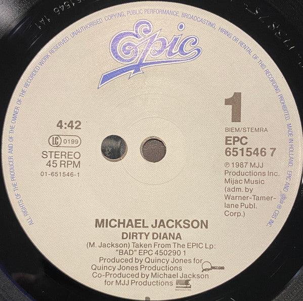 Michael Jackson : Dirty Diana (7", Single, Sol)