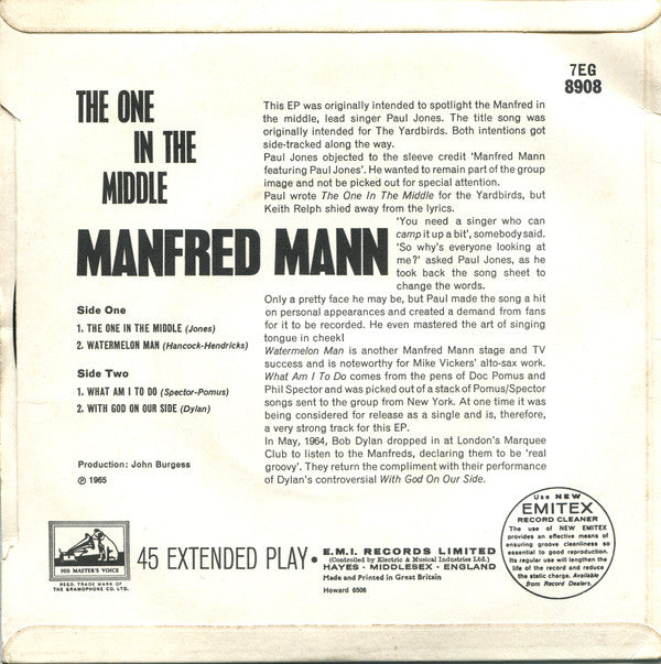 Manfred Mann : The One In The Middle (7", EP, Mono)