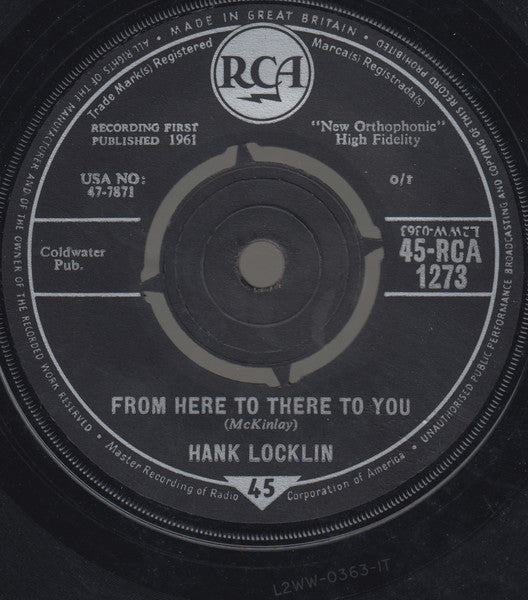 Hank Locklin : From Here To There To You (7", Single, Mono)