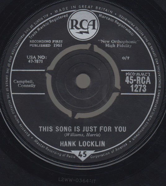 Hank Locklin : From Here To There To You (7", Single, Mono)