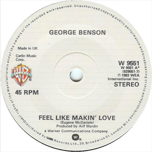 George Benson : Feel Like Making Love (7", Single)