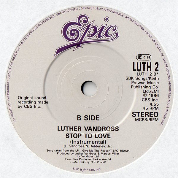 Luther Vandross : Stop To Love (7", Single)