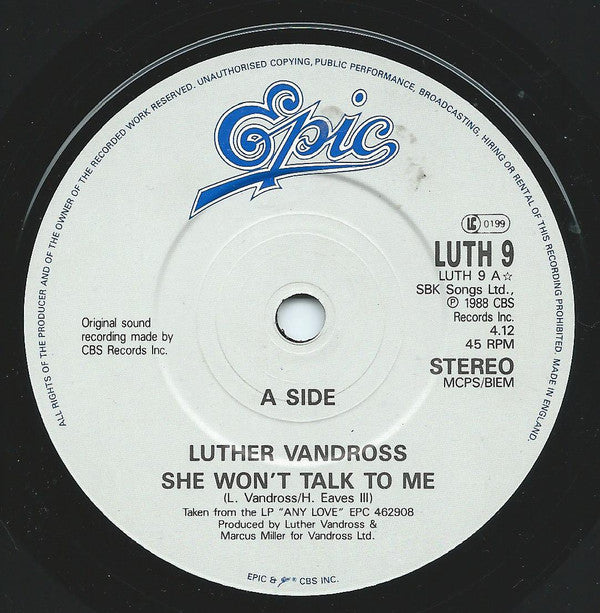 Luther Vandross : She Won't Talk To Me (7", Single)