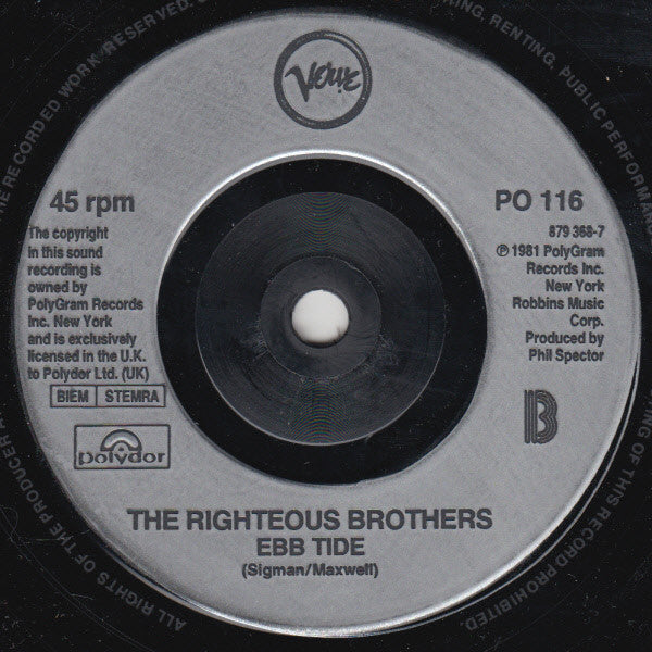 The Righteous Brothers : You've Lost That Lovin' Feeling / Ebb Tide (7", Single, Inj)