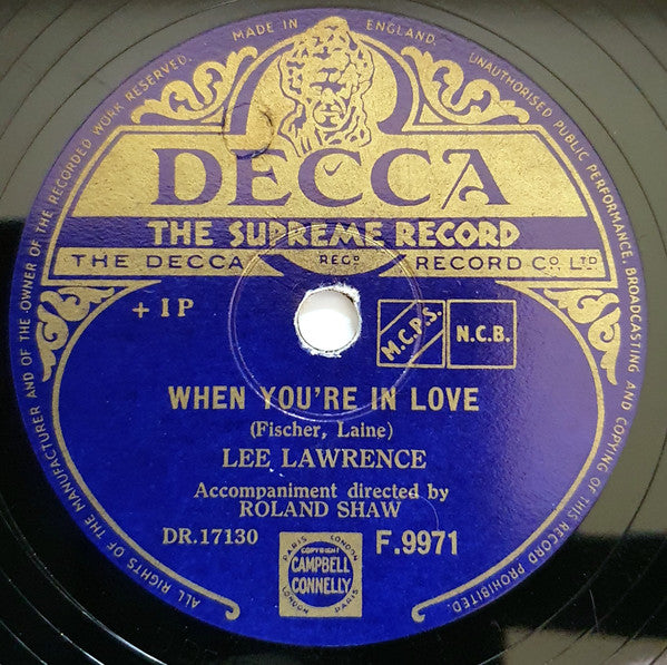 Lee Lawrence : Blue Tango / When You're In Love (Shellac, 10")