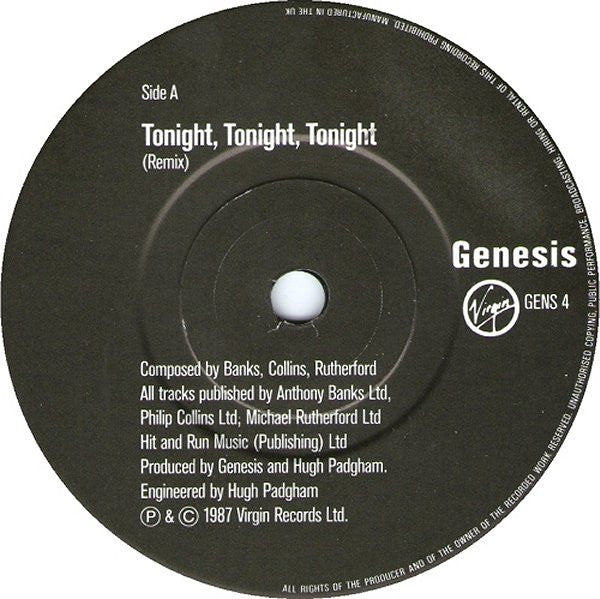 Genesis : Tonight, Tonight, Tonight (7", Single)