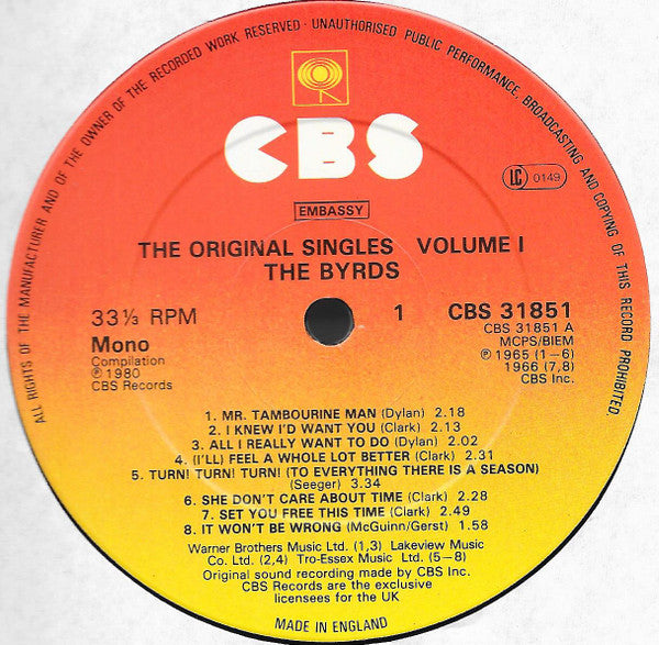 The Byrds : The Original Singles 1965-1967 Volume 1 (LP, Comp, Mono, RP)