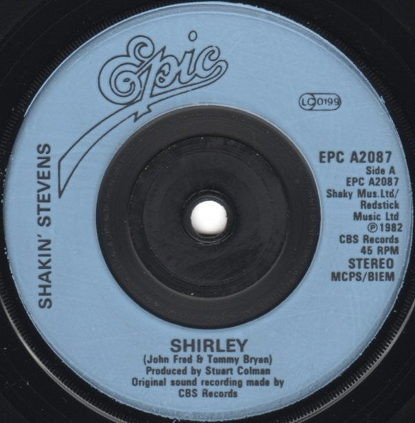 Shakin' Stevens : Shirley (7", Single, Blu)