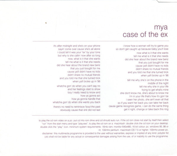 Mya : Case Of The Ex (CD, Single, Enh, PMD)