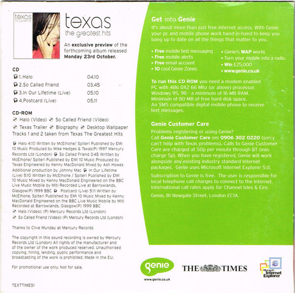 Texas : The Greatest Hits (An Exclusive Preview Of The Forthcoming Album) (CD, Enh, Promo, Smplr)