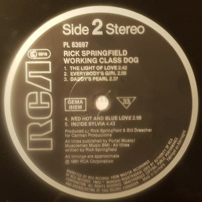 Rick Springfield : Working Class Dog (LP, Album, 180)