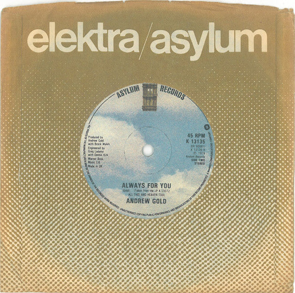 Andrew Gold : Thank You For Being A Friend (7", Single)