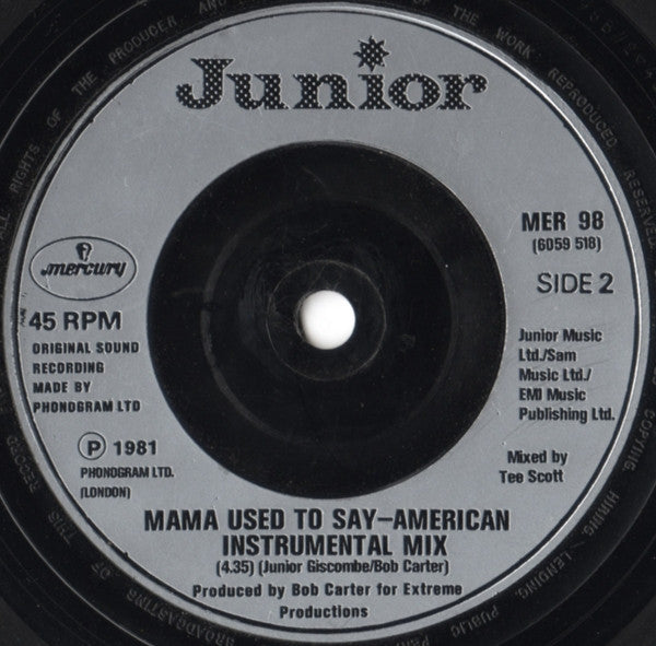 Junior (2) : Mama Used To Say (American Remix) (7", Single)