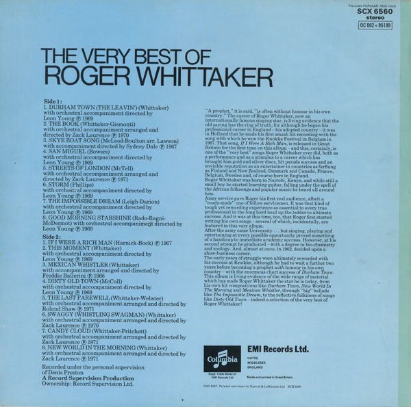 Roger Whittaker : The Very Best Of Roger Whittaker (LP, Comp)