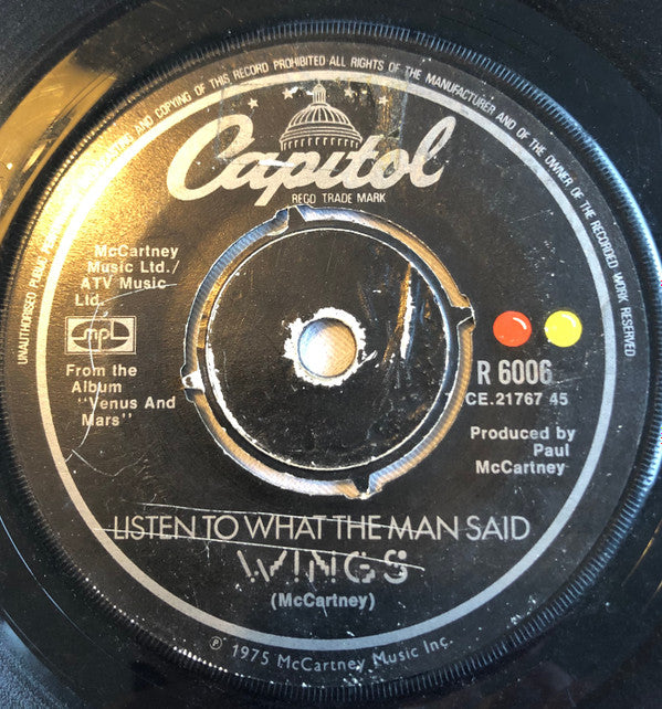Wings (2) : Listen To What The Man Said (7", Single)