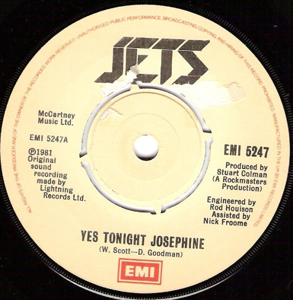 The Jets (2) : Yes Tonight Josephine (7", Single)