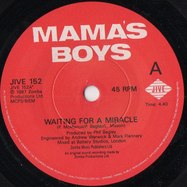 Mama's Boys : Waiting For A Miracle (7", Single)